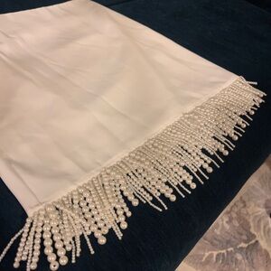 Lena White Skirt with Pearl Fringe Detail